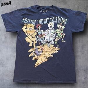 Grateful Dead Shirt Mens Medium Navy Liquid Blue Follow The Golden Road Tee